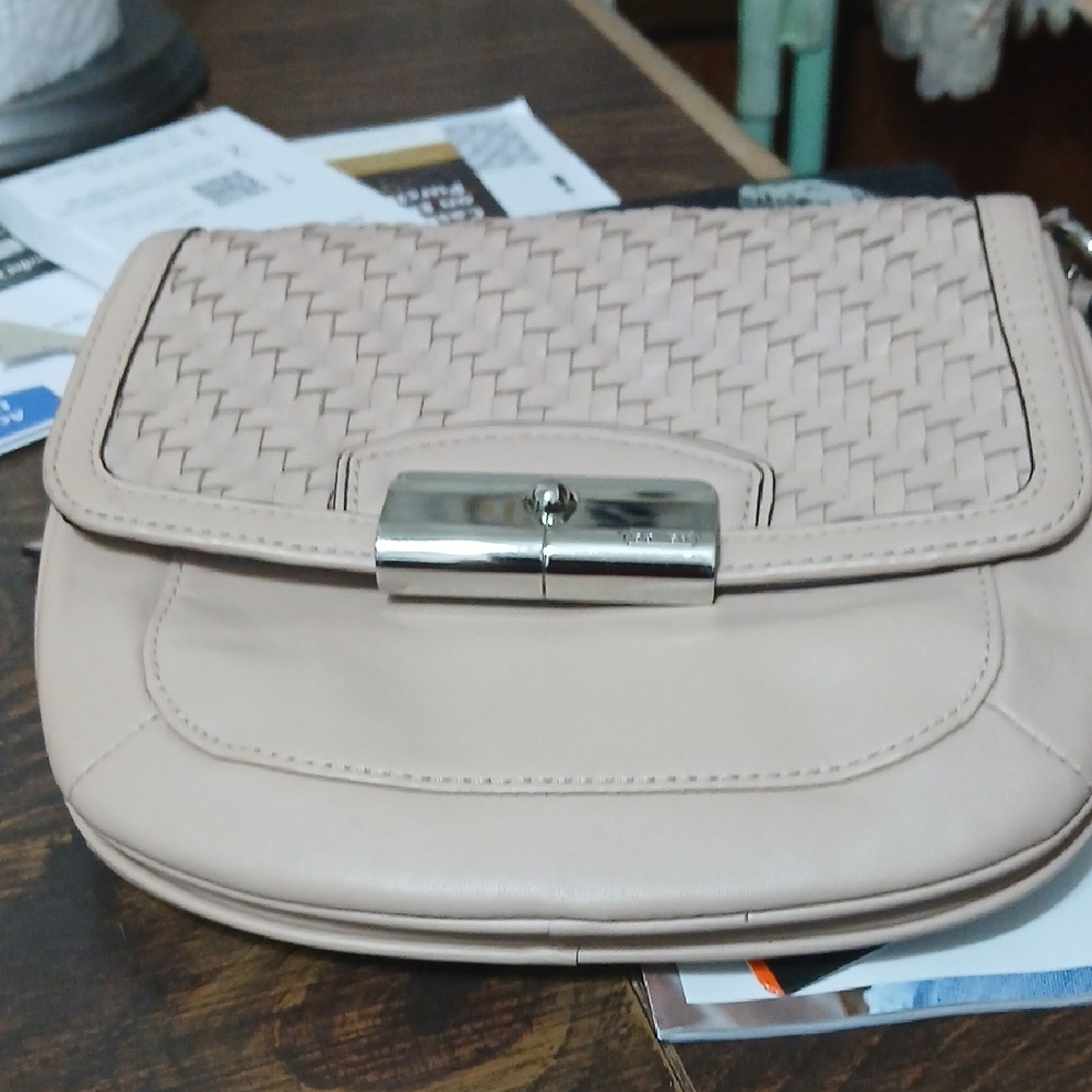 Coach Kristin woven leather fashion crossbody shoulder bag in a blush